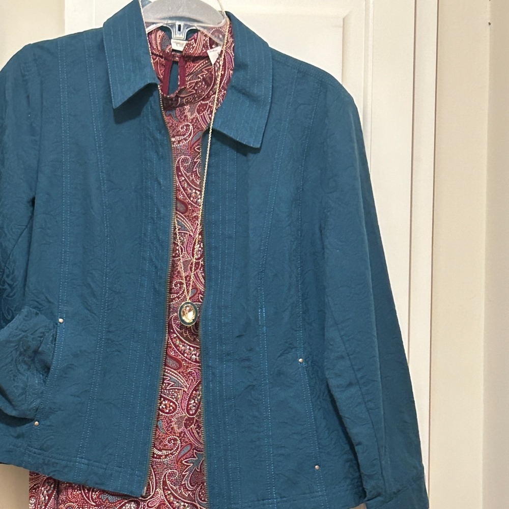 Lake Teal Green Jacket Blazer Coat Dark Teal Full Zip Up + Pockets Size Large